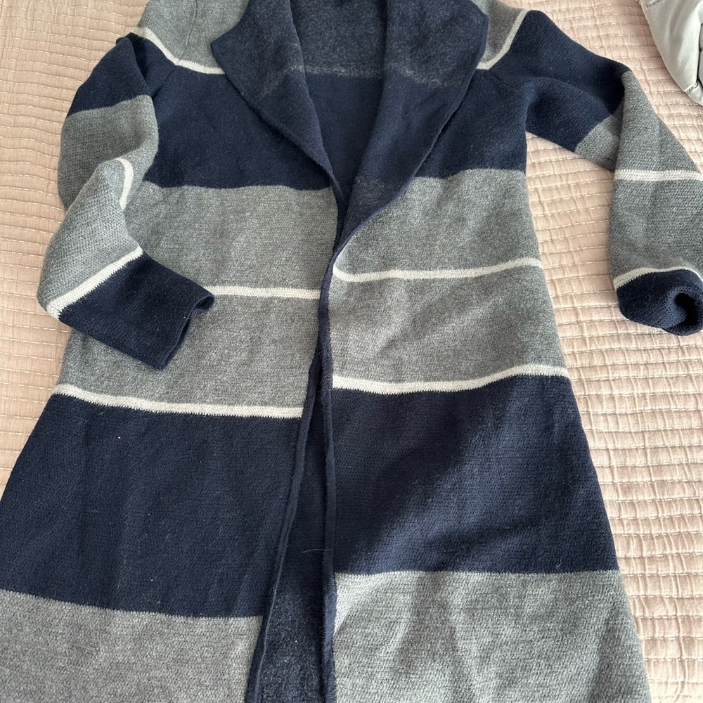 Talbots Merino Wool Cardigan in Navy and Gray